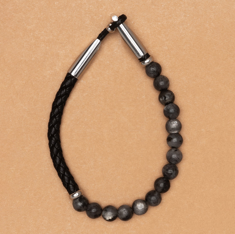 Black Labradorite Braided Leather Bracelet