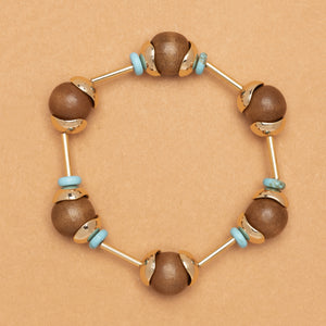 BROWN TURQUOISE BALL STRETCHY BRACELET