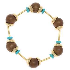 BROWN TURQUOISE BALL STRETCHY BRACELET