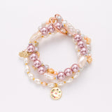 PINK PEACH PEARL BEADED LAYER BRACELET