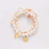 WHITE PEARL GOLD CHARM LAYER BRACELET