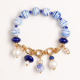 BLUE WHITE BEAD CHARM BRACELET