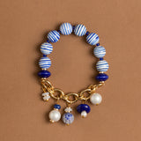 BLUE WHITE BEAD CHARM BRACELET