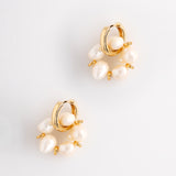 HAMMERED RHODIUM WHITE PEARL DROP EARRINGS