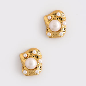 RHODIUM WHITE PEARL SINGLE STRAND EARRINGS