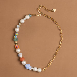 WHITE PEARL MIX ASYMMETRICAL NECKLACE