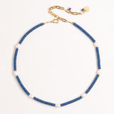 LAPIS WHITE BEADED NECKLACE