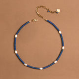 LAPIS WHITE BEADED NECKLACE