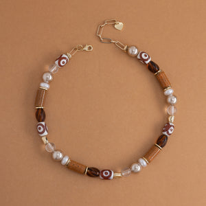 WHITE BROWN STONE NECKLACE [FW24]