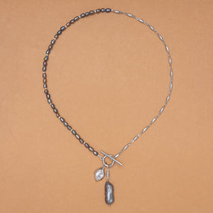 HOOP AND LOOP GREY PEARL NECKLACE