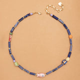 ELONGATED BLUE BEAD SHORT NECKLACE