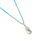 WHITE PEARL TURQUOISE LONG NECKLACE