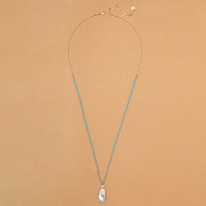 WHITE PEARL TURQUOISE LONG NECKLACE