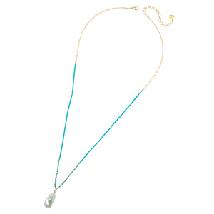 WHITE PEARL TURQUOISE LONG NECKLACE