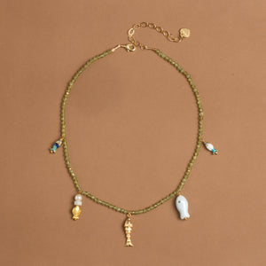 CLUSTERED STONE CHARM NECKLACE