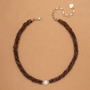AMBER BEADS TWIST WITH PEARL NECKLACE (PRE-ORDER TAKES 15 DAYS)