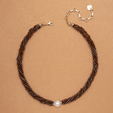 AMBER BEADS TWIST WITH PEARL NECKLACE (PRE-ORDER TAKES 15 DAYS)