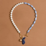 WHITE LAPIS ASSYMETRICAL BEAD NECKLACE