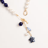 WHITE LAPIS BEADED DROP CHARM NECKLACE
