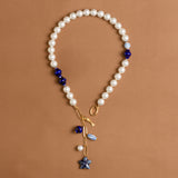 WHITE LAPIS BEADED DROP CHARM NECKLACE