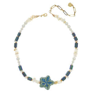 BLUE FLOWER BEADED NECKLACE