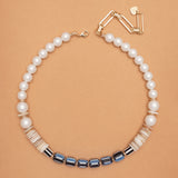 ELEGANT BLUE AND WHITE BEADED NECKLACE