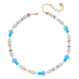 WHITE BLUE TEAL MIX SHORT NECKLACE