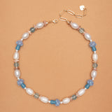 WHITE BLUE TEAL MIX SHORT NECKLACE
