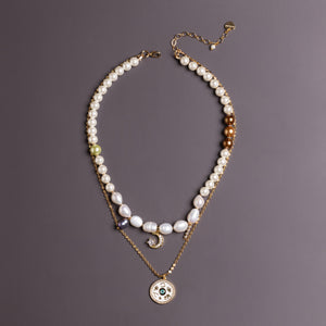 DOUBLE LAYERED PEARL CHARM NECKLACE