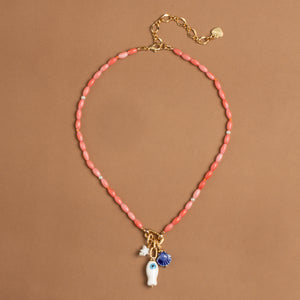 CHERRY BEADED MIX CHARM NECKLACE