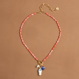 CHERRY BEADED MIX CHARM NECKLACE