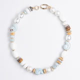 BLUE WHITE MIX BEADED NECKLACE