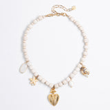 CREAM SHELL MIX CHARM GOLD NECKLACE