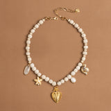 CREAM SHELL MIX CHARM GOLD NECKLACE