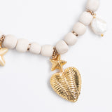 CREAM SHELL MIX CHARM GOLD NECKLACE