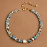 BLUE TEAL MIX STONE BEAD NECKLACE