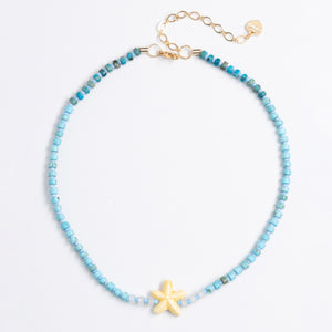 CREAM TURQUOISE BEADED SHORT NECKLACE