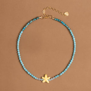 CREAM TURQUOISE BEADED SHORT NECKLACE