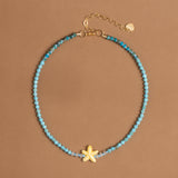 CREAM TURQUOISE BEADED SHORT NECKLACE