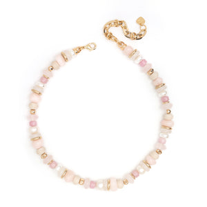 SINGLE STRAND PINK AND WHITE SHORT NECKLACE