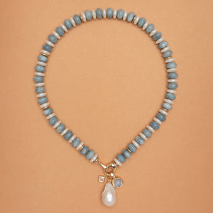 BAROQUE PEARL LOCK TEAL BEAD NECKLACE