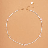 PINK WHITE FLOWER BEADED NECKLACE