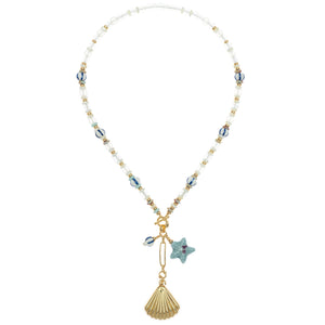 GOLDEN SHELL CHARM CRYSTAL NECKLACE