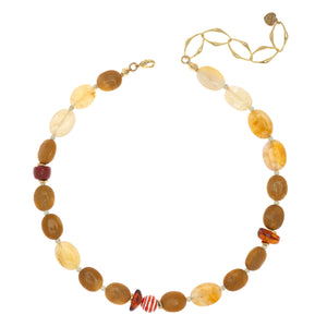 GLASS BEADS YELLOW JASPER AGATE NECKLACE