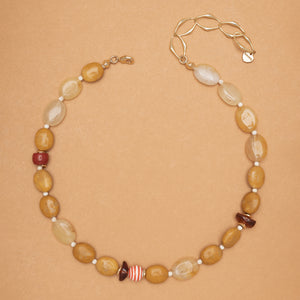 GLASS BEADS YELLOW JASPER AGATE NECKLACE