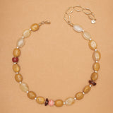 GLASS BEADS YELLOW JASPER AGATE NECKLACE