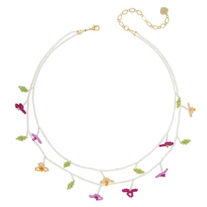 WHITE AND FUCHSIA BEAD BLOOM LAYER NECKLACE (PRE-ORDER TAKES 15 DAYS)