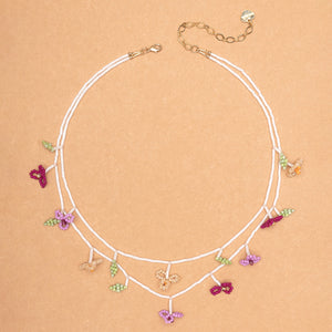 WHITE AND FUCHSIA BEAD BLOOM LAYER NECKLACE (PRE-ORDER TAKES 15 DAYS)