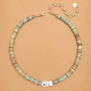 PERIDOT SINGLE STRAND ROUND FLAT BEAD NECKLACE