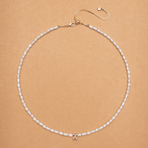 WHITE PEARL X BEAD FASHION NECKLACE